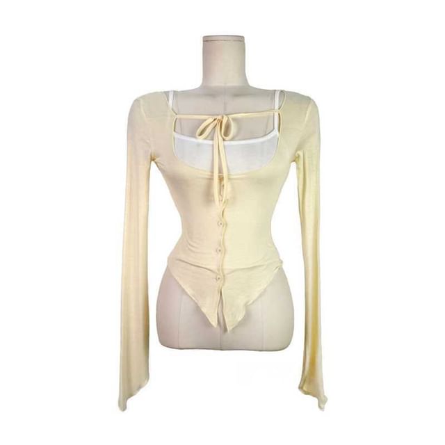 Crop Camisole and Sheer Cardigan Set with Tie Front