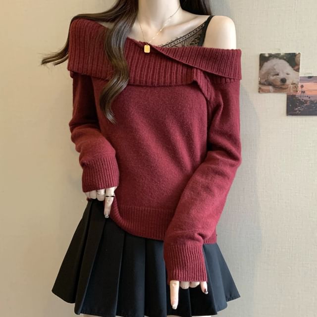 One-Shoulder Sweater Plain Style