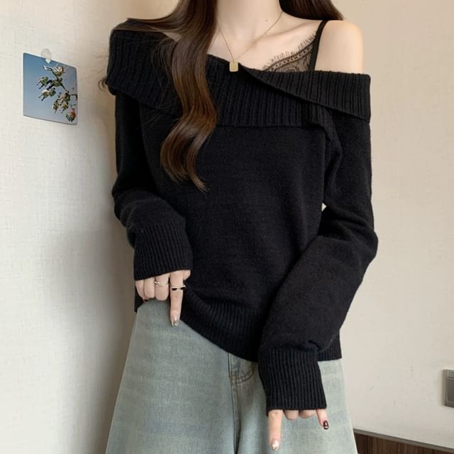 One-Shoulder Sweater Plain Style