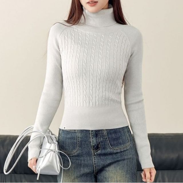Cable-Knit Turtleneck Sweater
