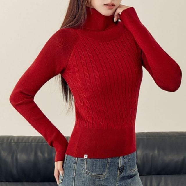 Cable-Knit Turtleneck Sweater