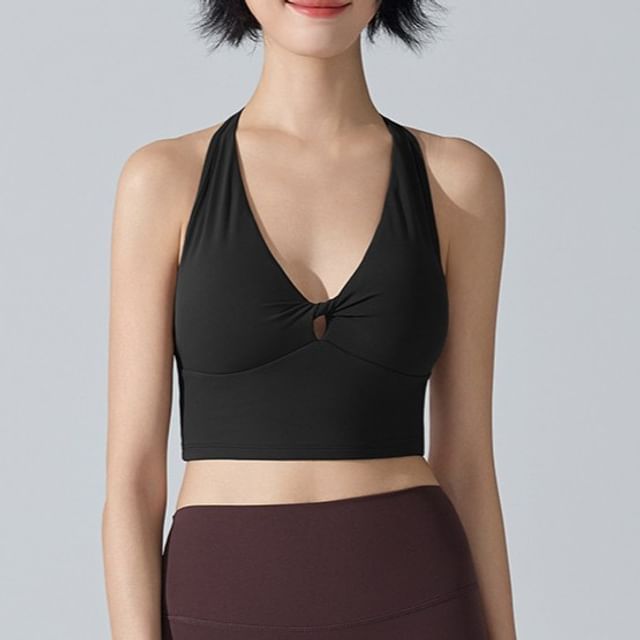Open Back Halter V-Neck Crop Sports Top