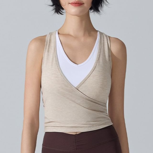 Two-Tone Racerback Crop Tank Mock Neck