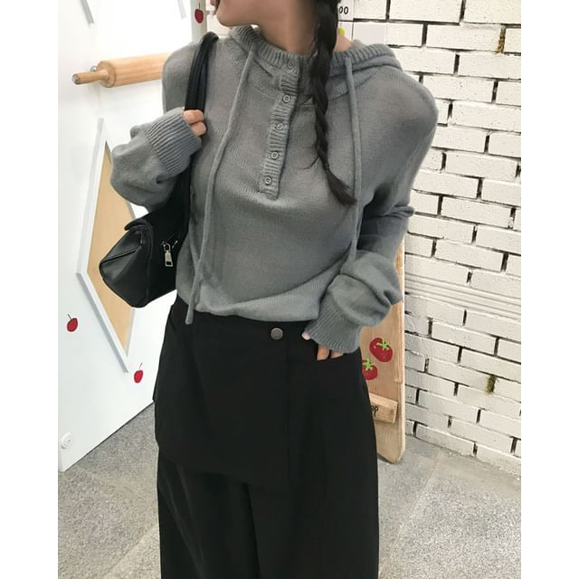 Hooded Henley Sweater Plain Style