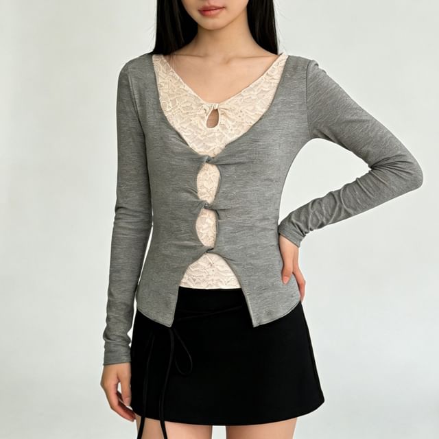 Two-Tone Mock Neck Long Sleeve Top