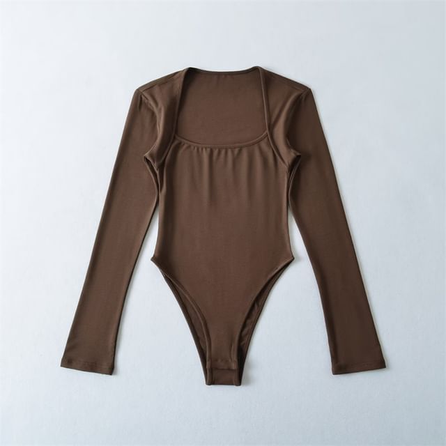 Square Neck Bodysuit Top Long Sleeve