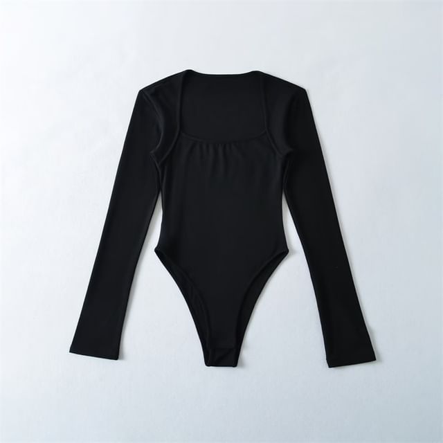 Square Neck Bodysuit Top Long Sleeve