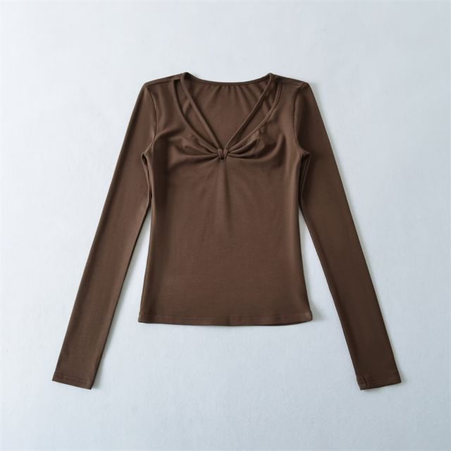 Ruched V-Neck Long Sleeve T-Shirt