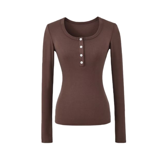 Henley Round Neck T-Shirt Long Sleeve