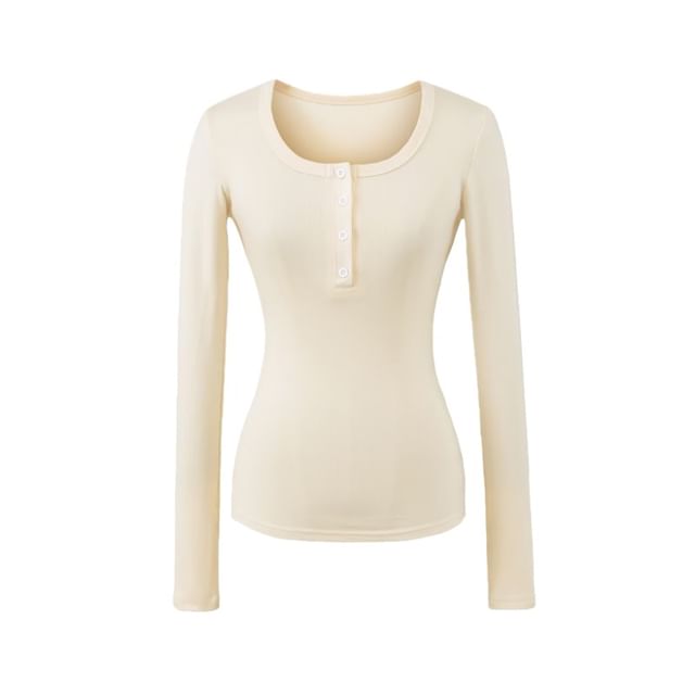 Henley Round Neck T-Shirt Long Sleeve