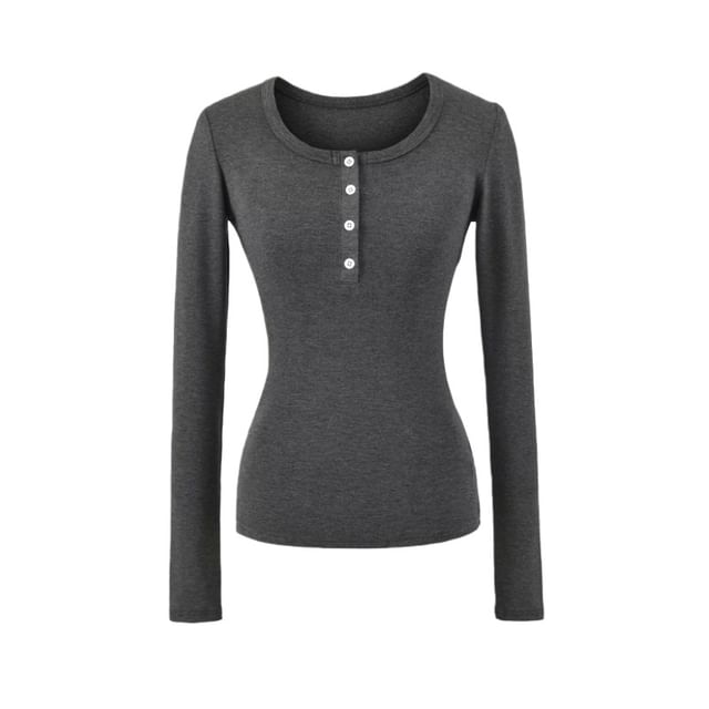 Henley Round Neck T-Shirt Long Sleeve
