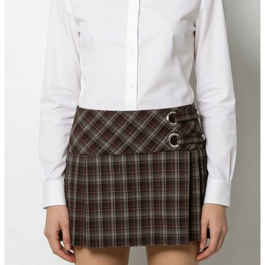 Mid Waist Plaid Mini Pleated Skirt
