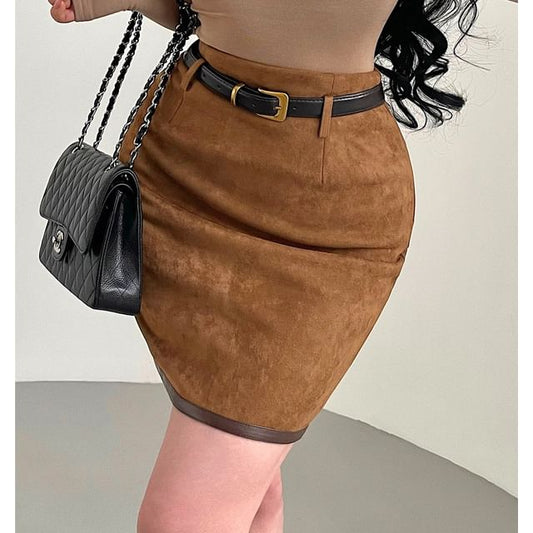 Suede Mini Pencil Skirt with High Waist