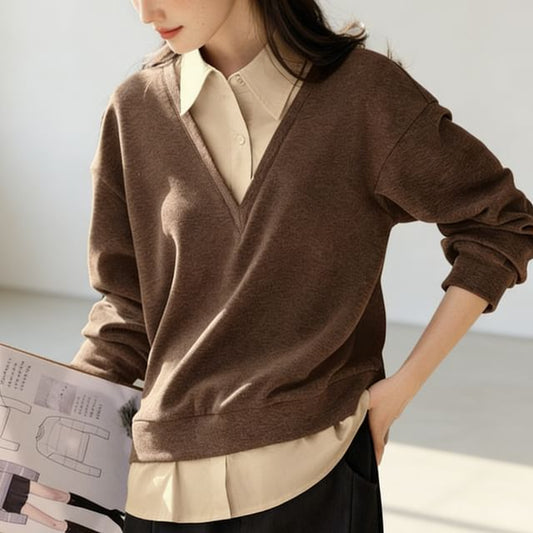 Two-Tone Collared Sweatshirt