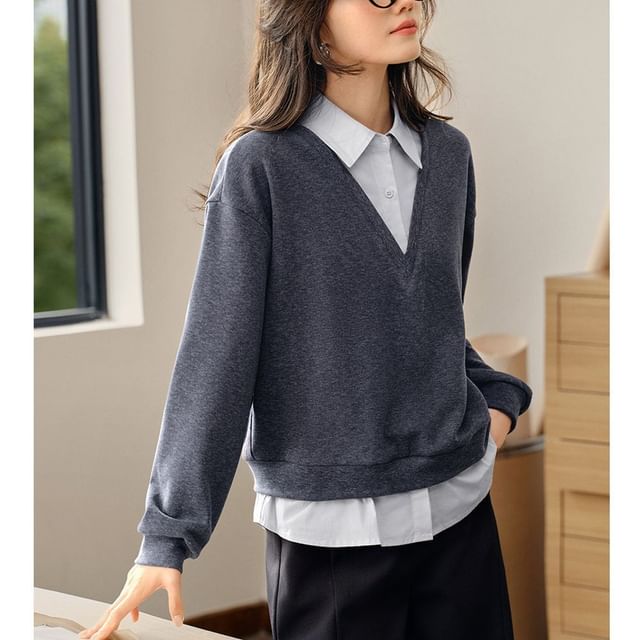 Two-Tone Collared Sweatshirt