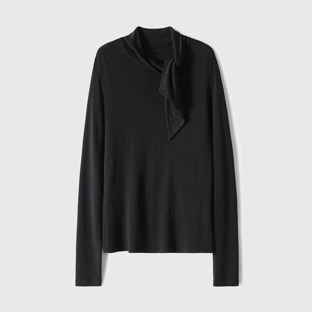 Tie-Neck Tee with Long Sleeves