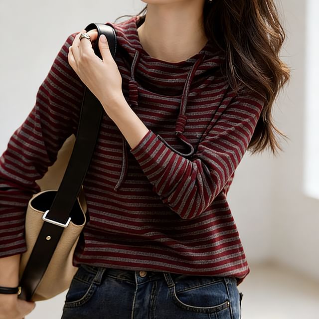 Striped Pullover with Drawstring