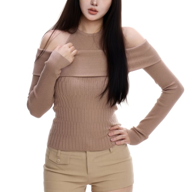 Cold Shoulder Knit Crop Top with Halter Neck