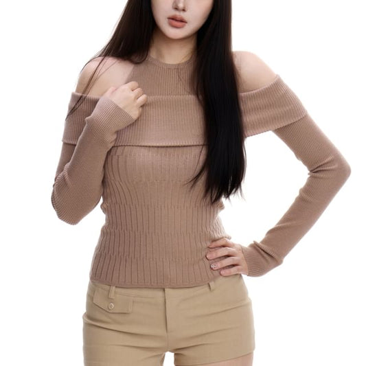 Cold Shoulder Knit Crop Top with Halter Neck