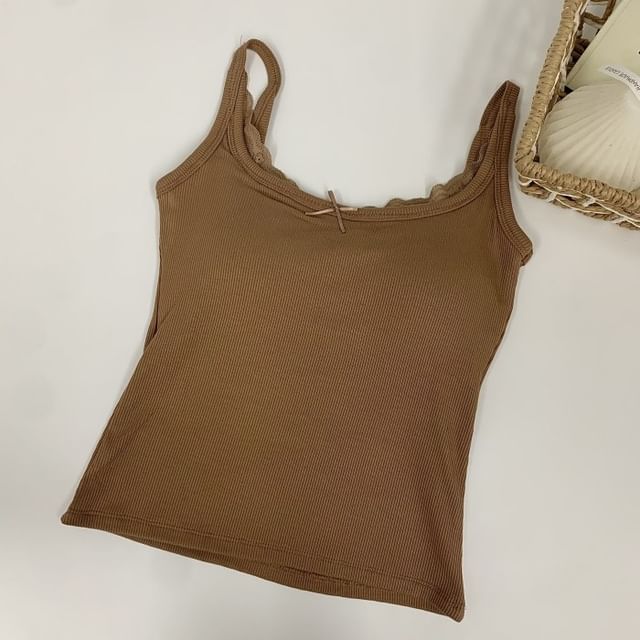Padded Crop Camisole with Lace Trim
