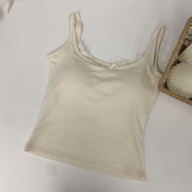 Padded Crop Camisole with Lace Trim