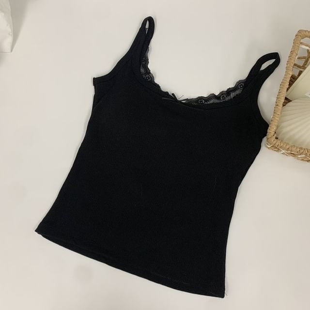 Padded Crop Camisole with Lace Trim