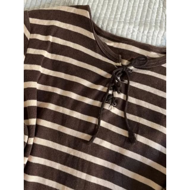 Striped Slim Fit Lace-Up Tee