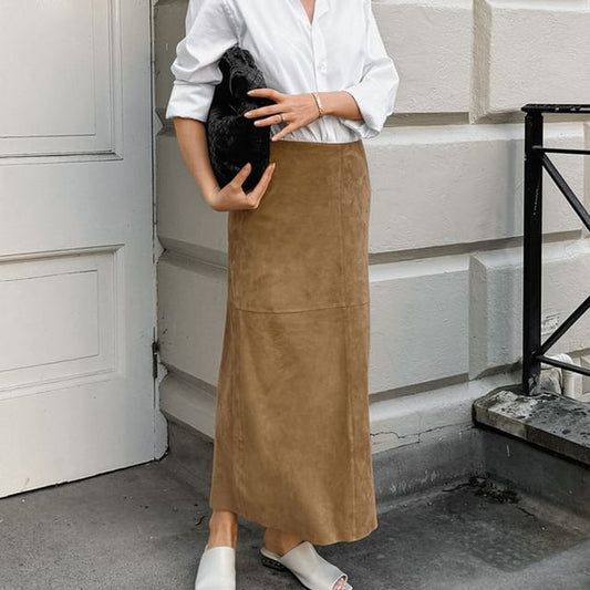 High Waist Suede Maxi Pencil Skirt