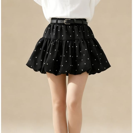 Elastic Waist Polka Dot Mini A-Line Skirt