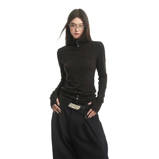 Turtleneck Knit Top with Long Sleeves