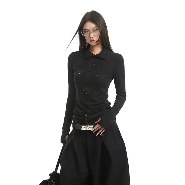 Turtleneck Knit Top with Long Sleeves