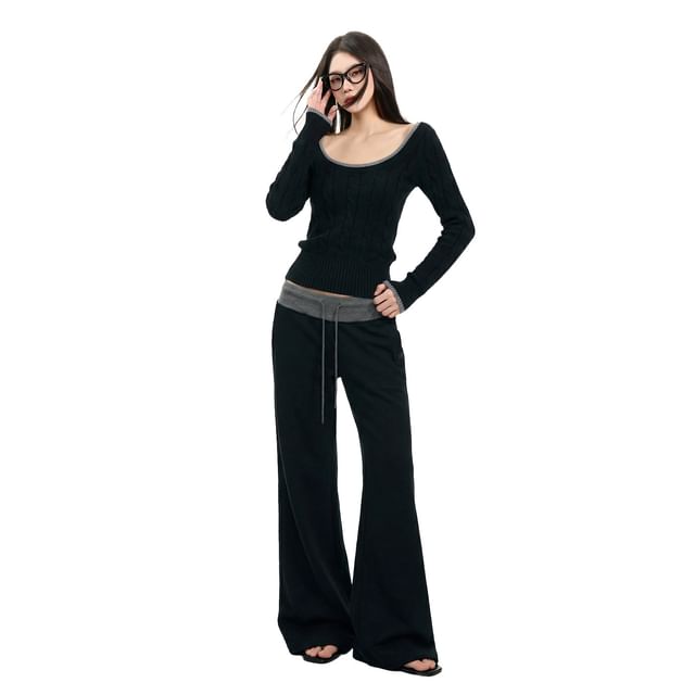 Scoop Neck Crop Knit with Contrast Trim