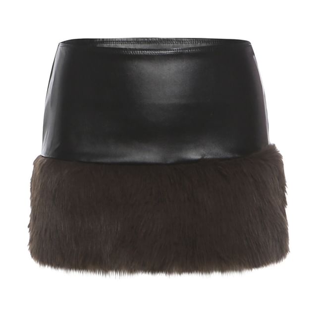 Faux Fur Crop Top and Mini Skirt Set - Strapless