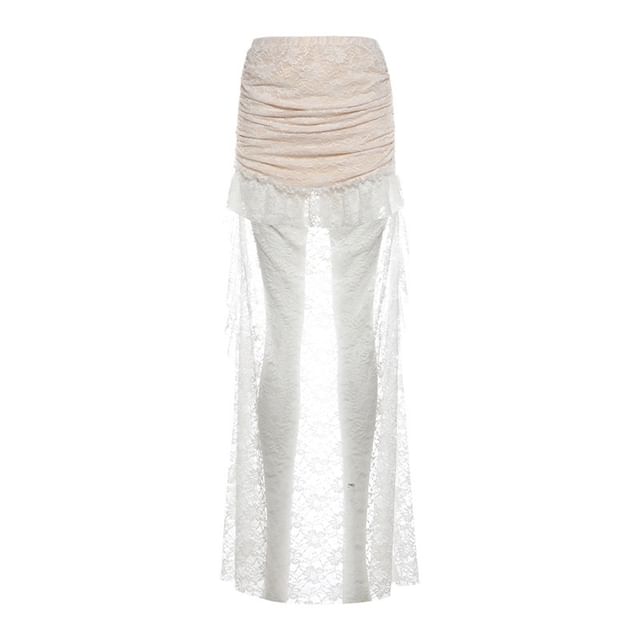 Sleeveless Sweetheart Neckline Plain Crop top / High Low Lace Skirt