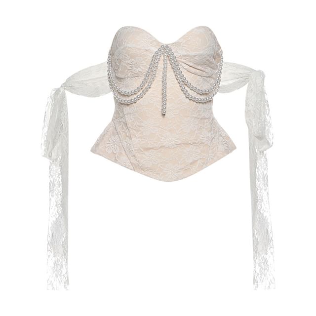 Sleeveless Sweetheart Neckline Plain Crop top / High Low Lace Skirt