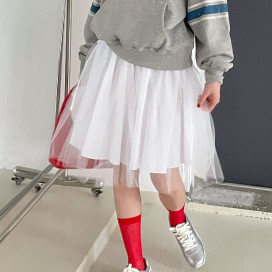 Elastic Waist Mesh A-Line Skirt - Plain Style