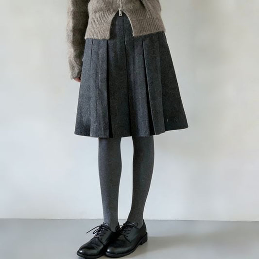 High Waist Plain Pleated A-Line Skirt