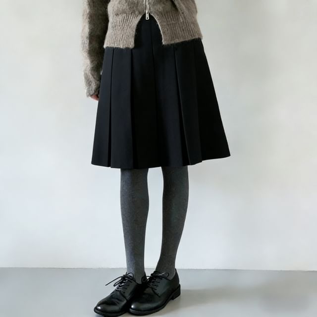 High Waist Plain Pleated A-Line Skirt