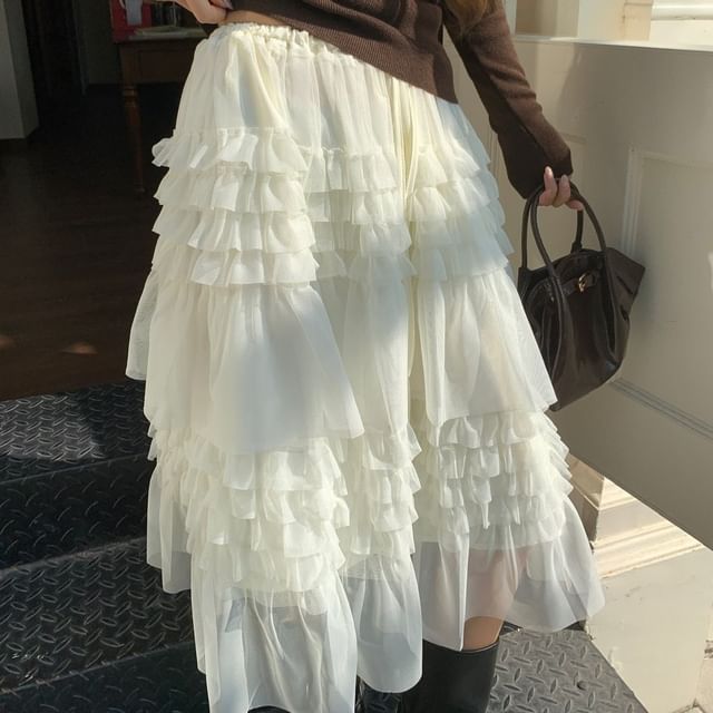 Cold-Shoulder T-Shirt and Ruffled Midi Skirt Set