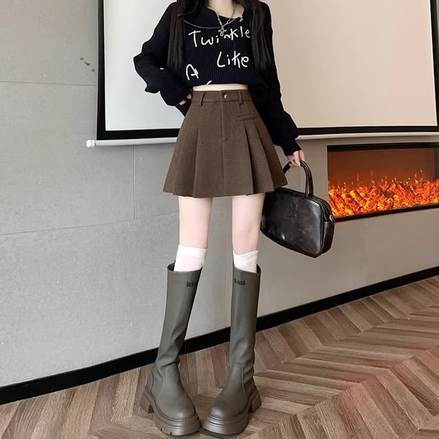 Pleated Mini A-Line Skirt with High Waist