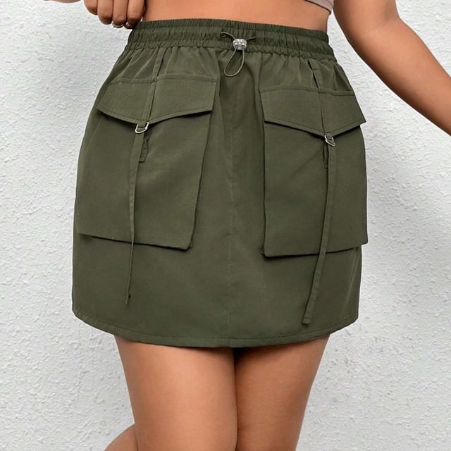 High Waist Plain Mini Pencil Cargo Skirt