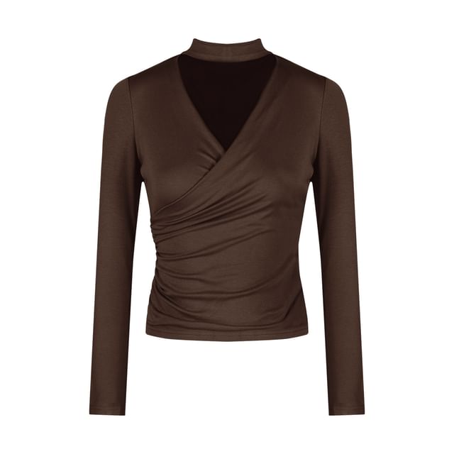 Ruched Slim Tee with Cutout Mock Neck