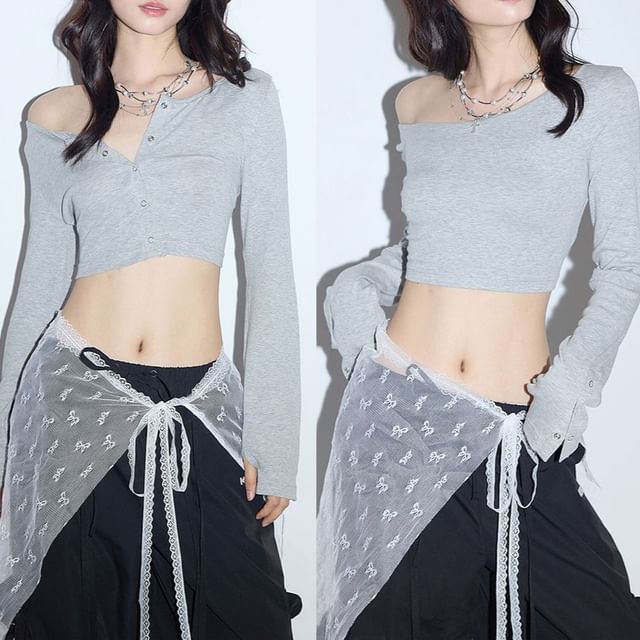 Off-Shoulder Crop T-Shirt Long Sleeve