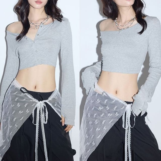 Off-Shoulder Crop T-Shirt Long Sleeve