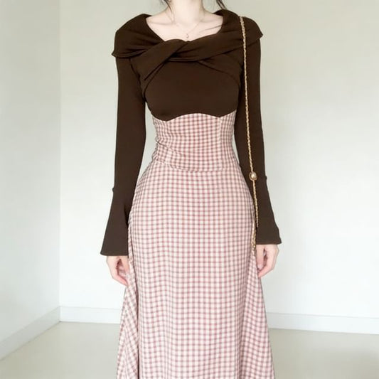 Striped Midi A-Line Skirt with High Waist