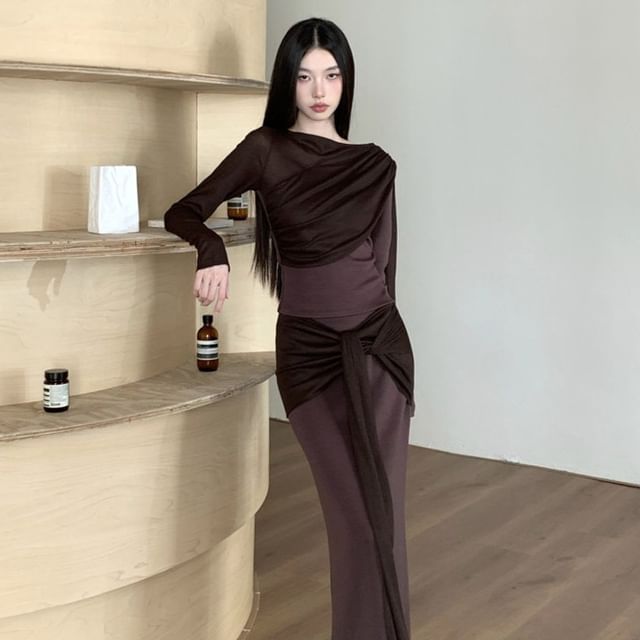 Maxi Mermaid Skirt with High Waist and Top Set
