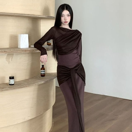 Maxi Mermaid Skirt with High Waist and Top Set