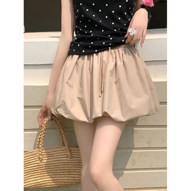Drawstring Waist Plain Mini A-Line Skirt