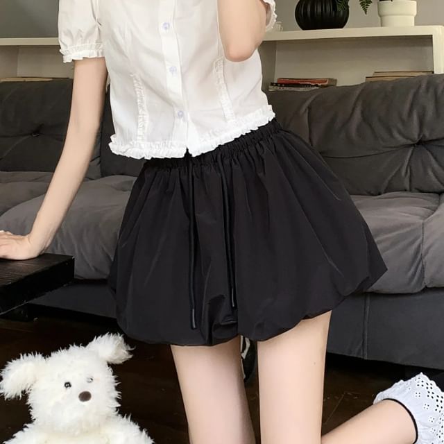 Drawstring Waist Plain Mini A-Line Skirt