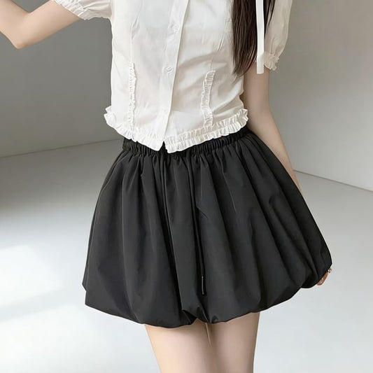 Drawstring Waist Plain Mini A-Line Skirt